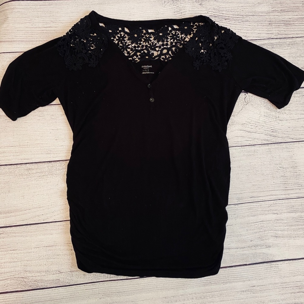 motherhood maternity crochet top 3/4 sleeve shirt